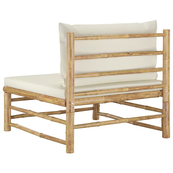 vidaXL Garden Middle Sofa with Cream White Cushions Bamboo