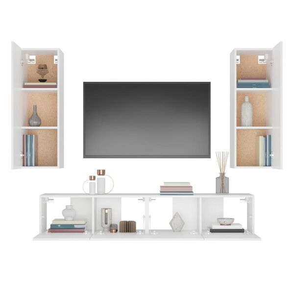 vidaXL 4 Piece TV Cabinet Set White Engineered Wood