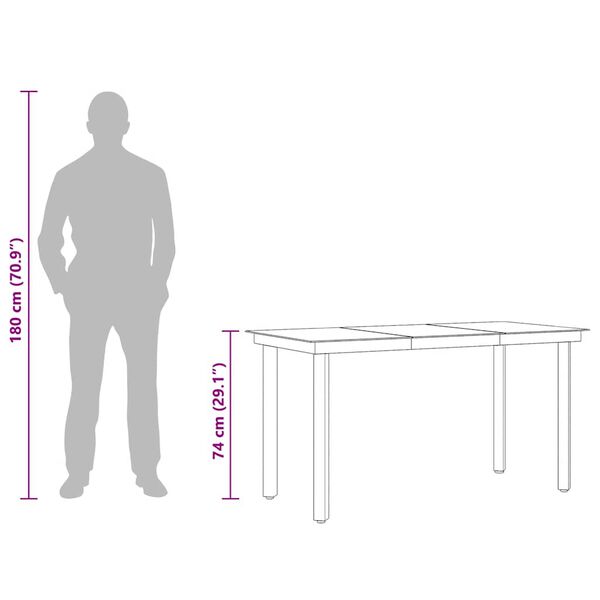 vidaXL Garden Dining Table Black 140x70x74 cm Steel and Glass