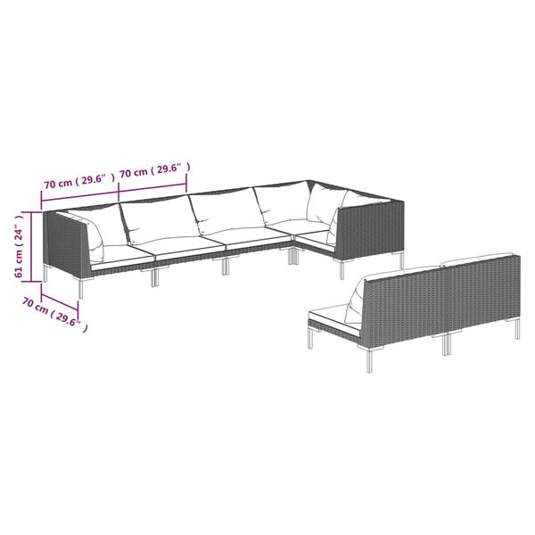 vidaXL 7 Piece Garden Lounge Set with Cushions Poly Rattan Dark Grey
