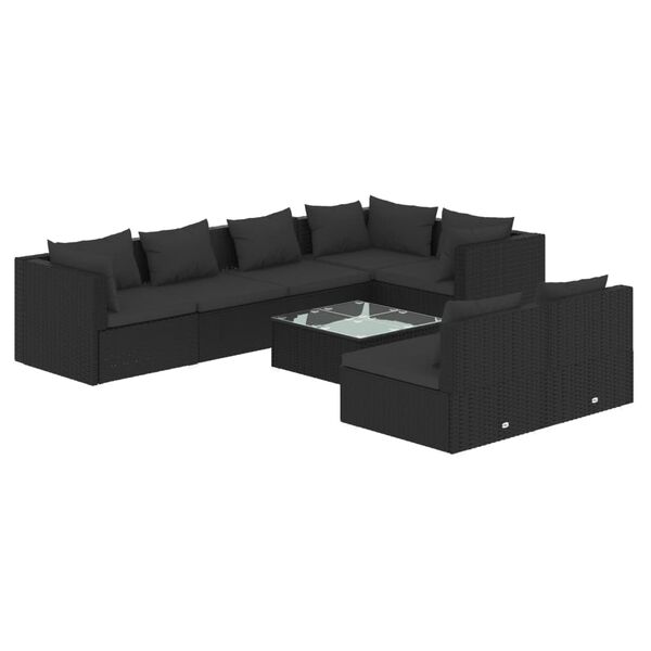 vidaXL 8 Piece Garden Lounge Set with Cushions Black Poly Rattan