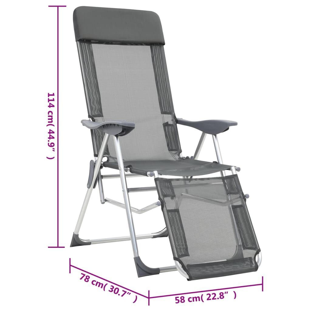vidaXL Folding Camping Chairs with Footrests 2 pcs Grey Textilene