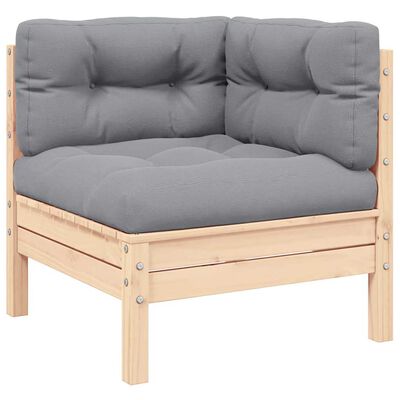 vidaXL 3 Piece Garden Lounge Set with Grey Cushions Solid Pinewood, brown and grey vidaXL 3 Piece Garden Lounge Set with Grey Cushions Solid Pinewood