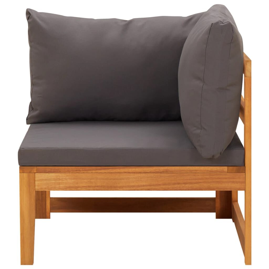 vidaXL Corner Sofa with Dark Grey Cushions Solid Acacia Wood