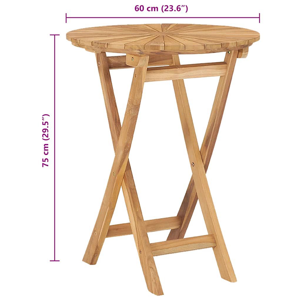 vidaXL Folding Garden Table Ø 60 cm Solid Wood Teak