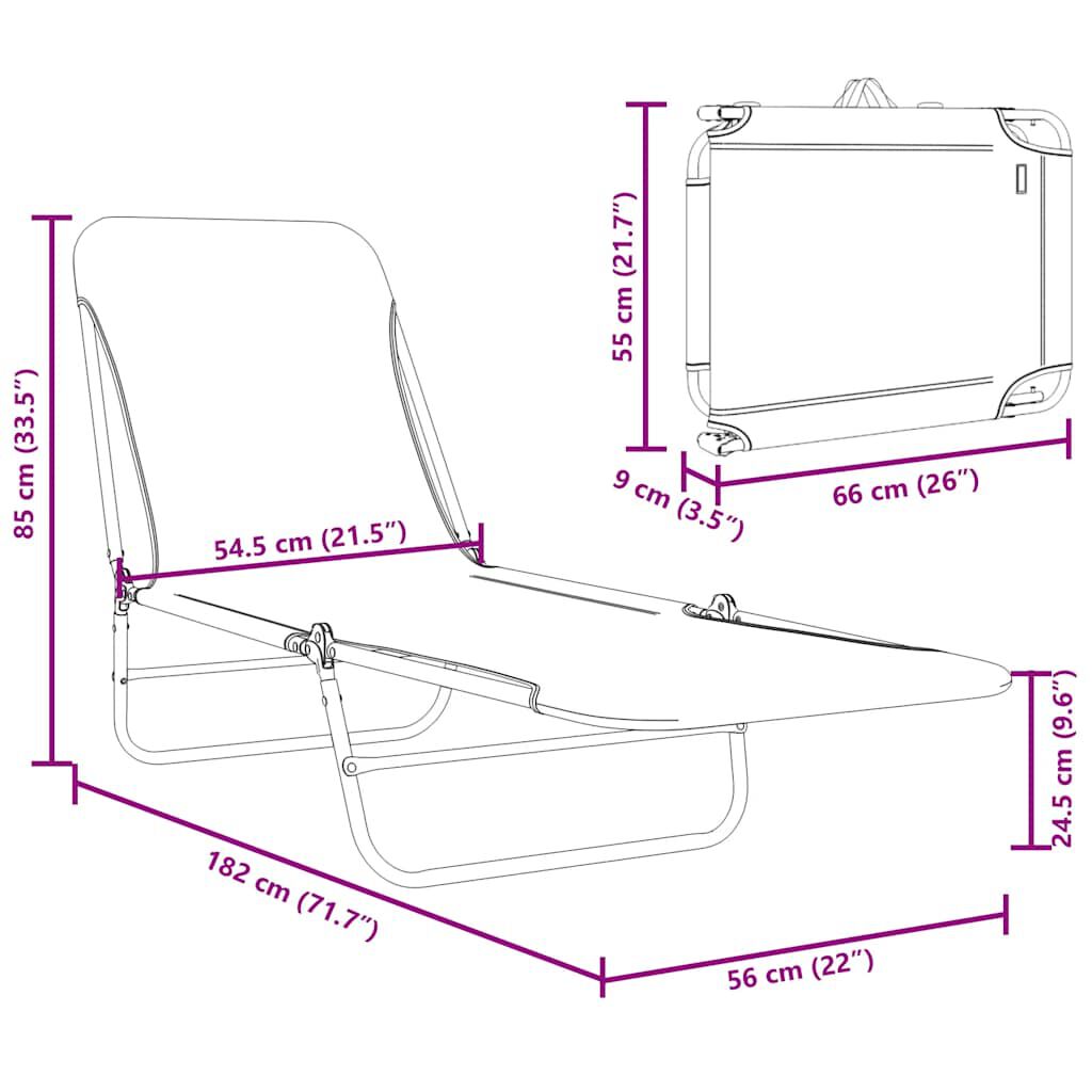 vidaXL Folding Sun Loungers 2 pcs Steel and Fabric Black