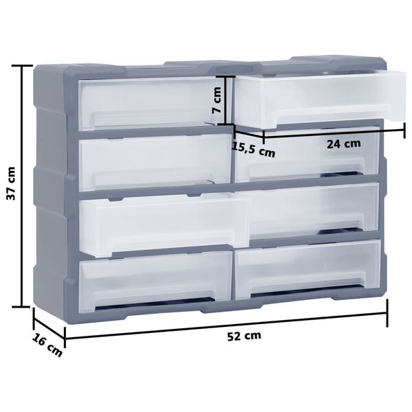 vidaXL Multi-drawer Organiser with 8 Big Drawers 52x16x37 cm