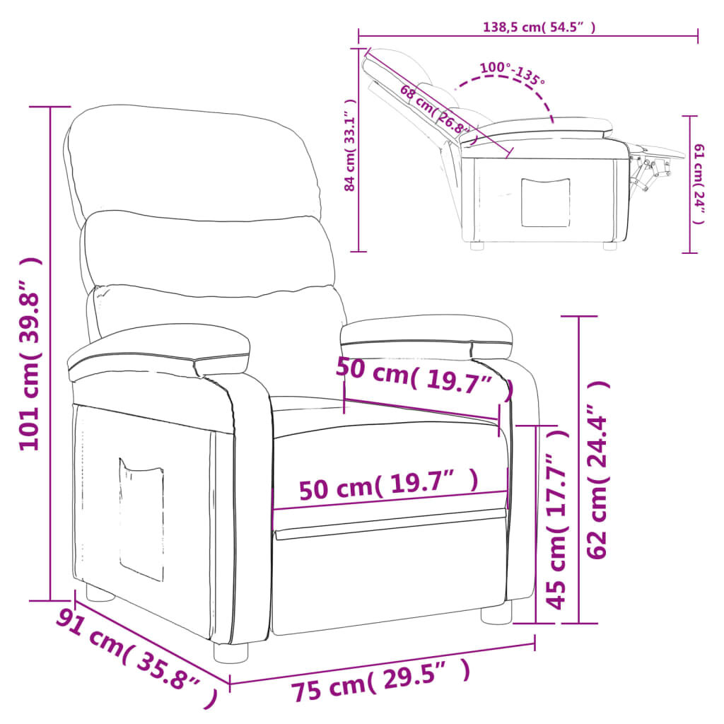 vidaXL Recliner Chair Brown Fabric