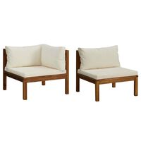 vidaXL 2 Piece Sofa Set with Cream White Cushions Solid Acacia Wood, cream white vidaXL 2 Piece Sofa Set with Cream White Cushions Solid Acacia Wood