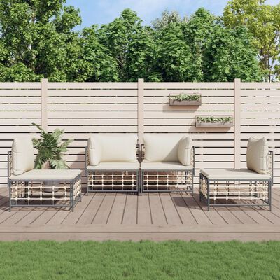 vidaXL 4 Piece Garden Lounge Set with Cushions Anthracite Poly Rattan