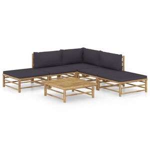 vidaXL 6 Piece Garden Lounge Set with Dark Grey Cushions Bamboo
