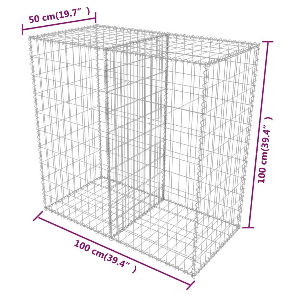 vidaXL Gabion Basket Galvanised Steel 100x50x100 cm