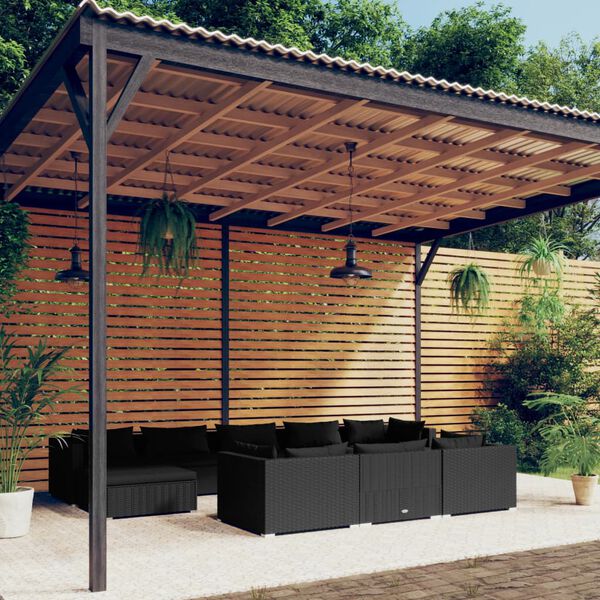 vidaXL 10 Piece Garden Lounge Set with Cushions Black Poly Rattan
