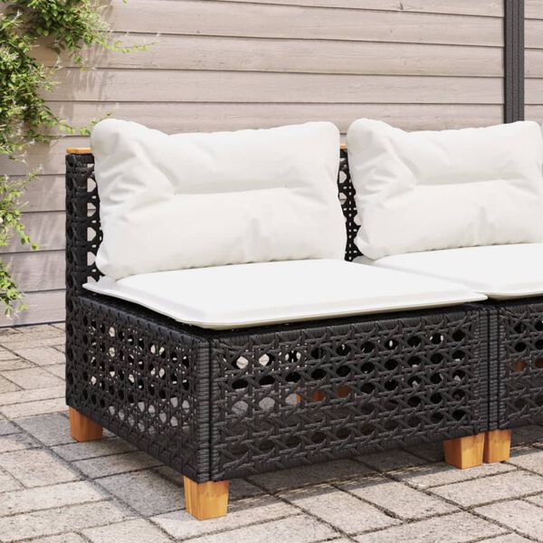 vidaXL Garden Sofa Armless with Cushions Black Poly Rattan