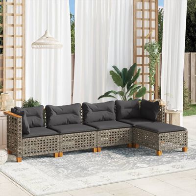 vidaXL 5 Piece Garden Sofa Set with Cushions Grey Poly Rattan, grey vidaXL 5 Piece Garden Sofa Set with Cushions Grey Poly Rattan