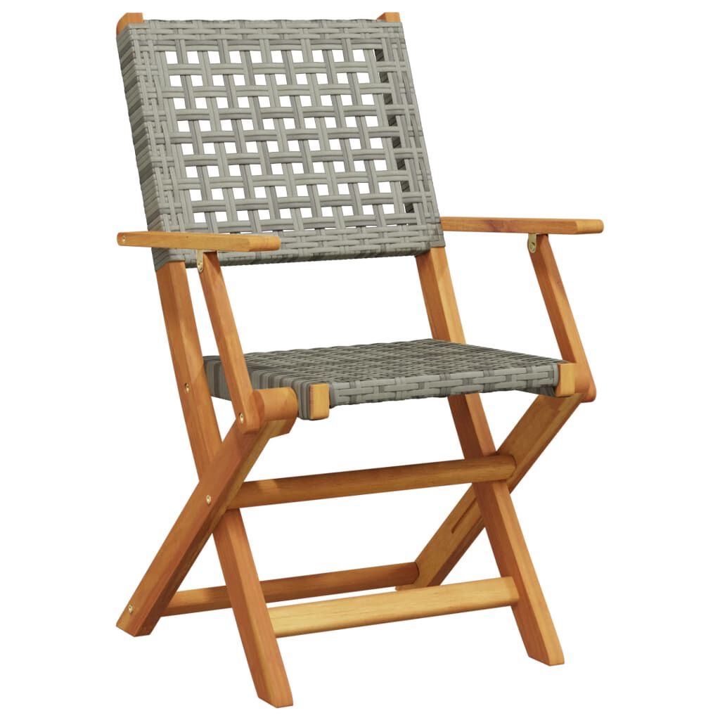 vidaXL Folding Garden Chairs 4 pcs Grey Poly Rattan and Solid Wood