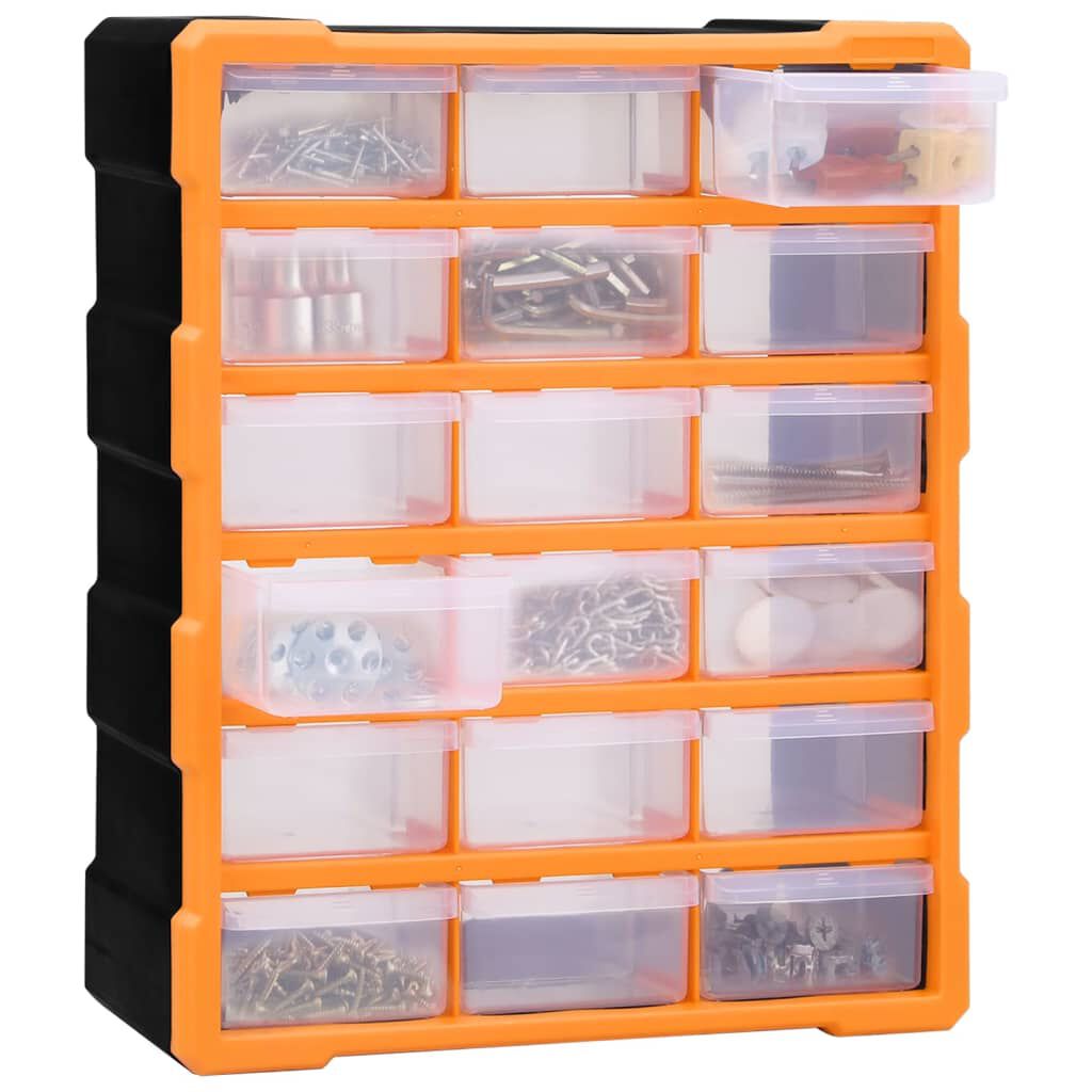 vidaXL Multi-drawer Organiser with 18 Middle Drawers 38x16x47 cm, orange and black vidaXL Multi-drawer Organiser with 18 Middle Drawers 38x16x47 cm