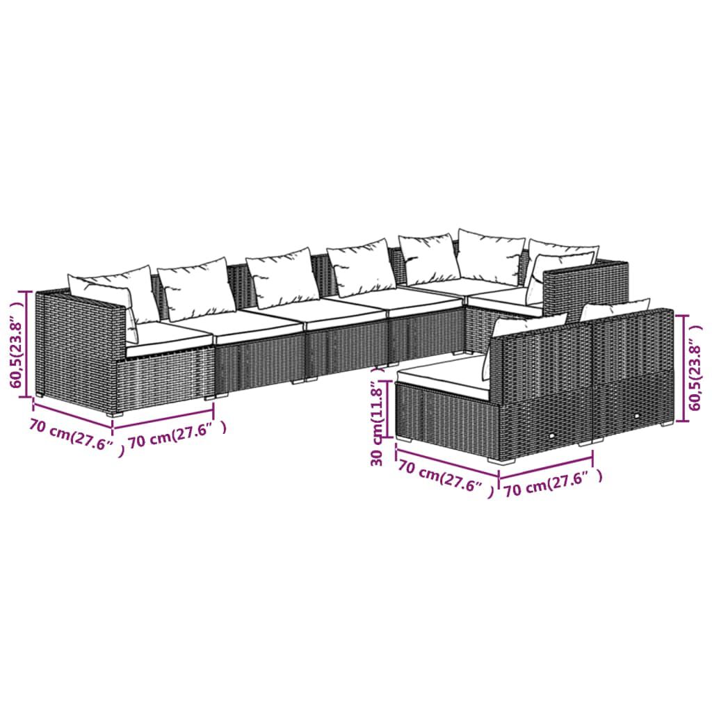vidaXL 8 Piece Garden Lounge Set with Cushions Grey Poly Rattan