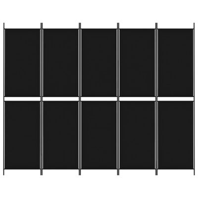 vidaXL 5-Panel Room Divider Black 250x200 cm Fabric, black vidaXL 5-Panel Room Divider Black 250x200 cm Fabric