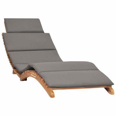 vidaXL Folding Sun Lounger with Dark Grey Cushion Solid Teak Wood, grey vidaXL Folding Sun Lounger with Dark Grey Cushion Solid Teak Wood