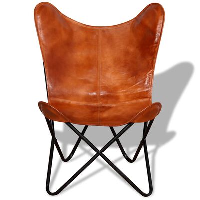 vidaXL Butterfly Chair Brown Real Leather, brown vidaXL Butterfly Chair Brown Real Leather