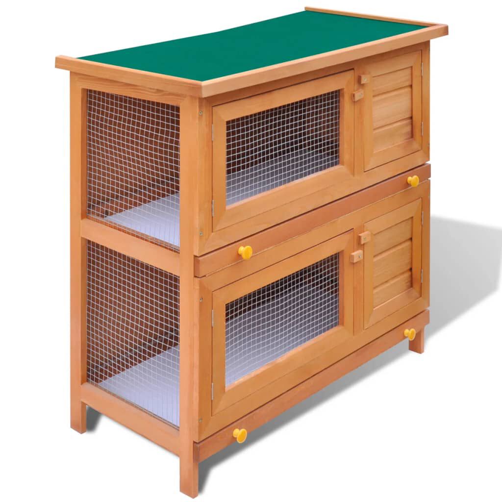 vidaXL Outdoor Rabbit Hutch Small Pet Cage 4 Door Wood