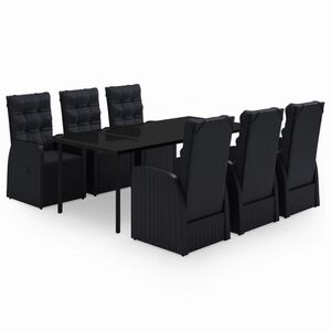 vidaXL 7 Piece Garden Dining Set with Cushions Black