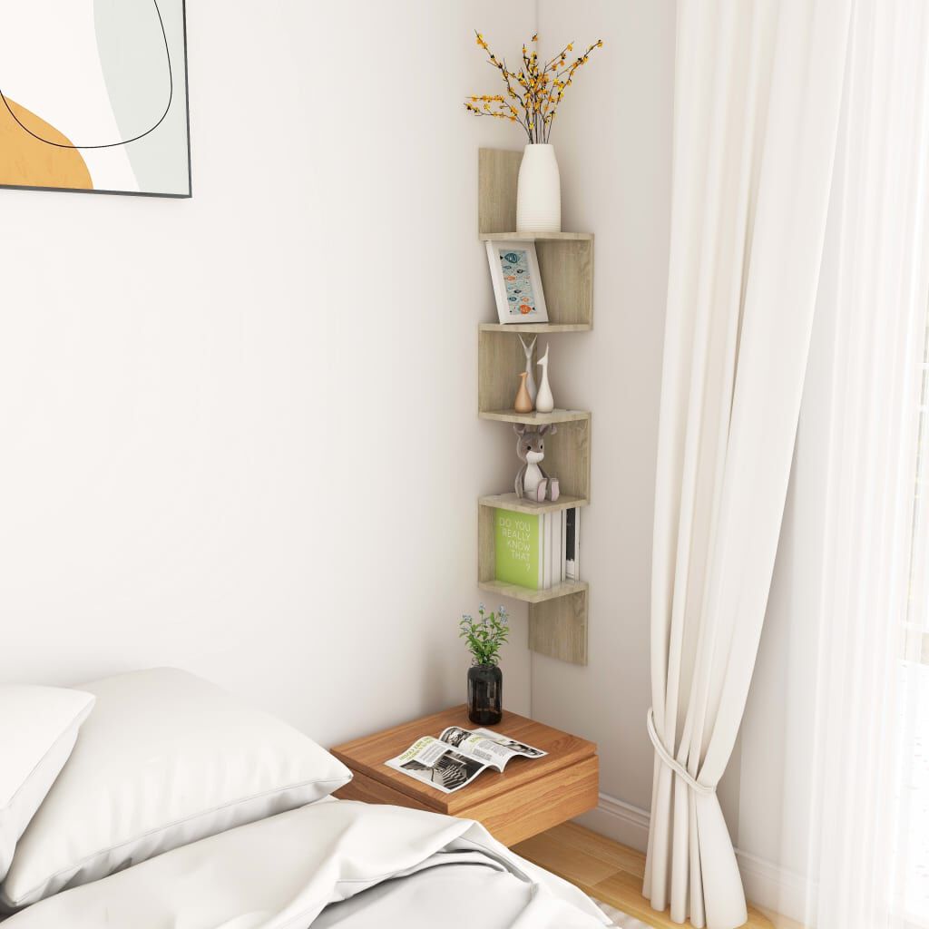 vidaXL Wall Corner Shelf Sonoma Oak 20x20x127.5 cm Engineered Wood