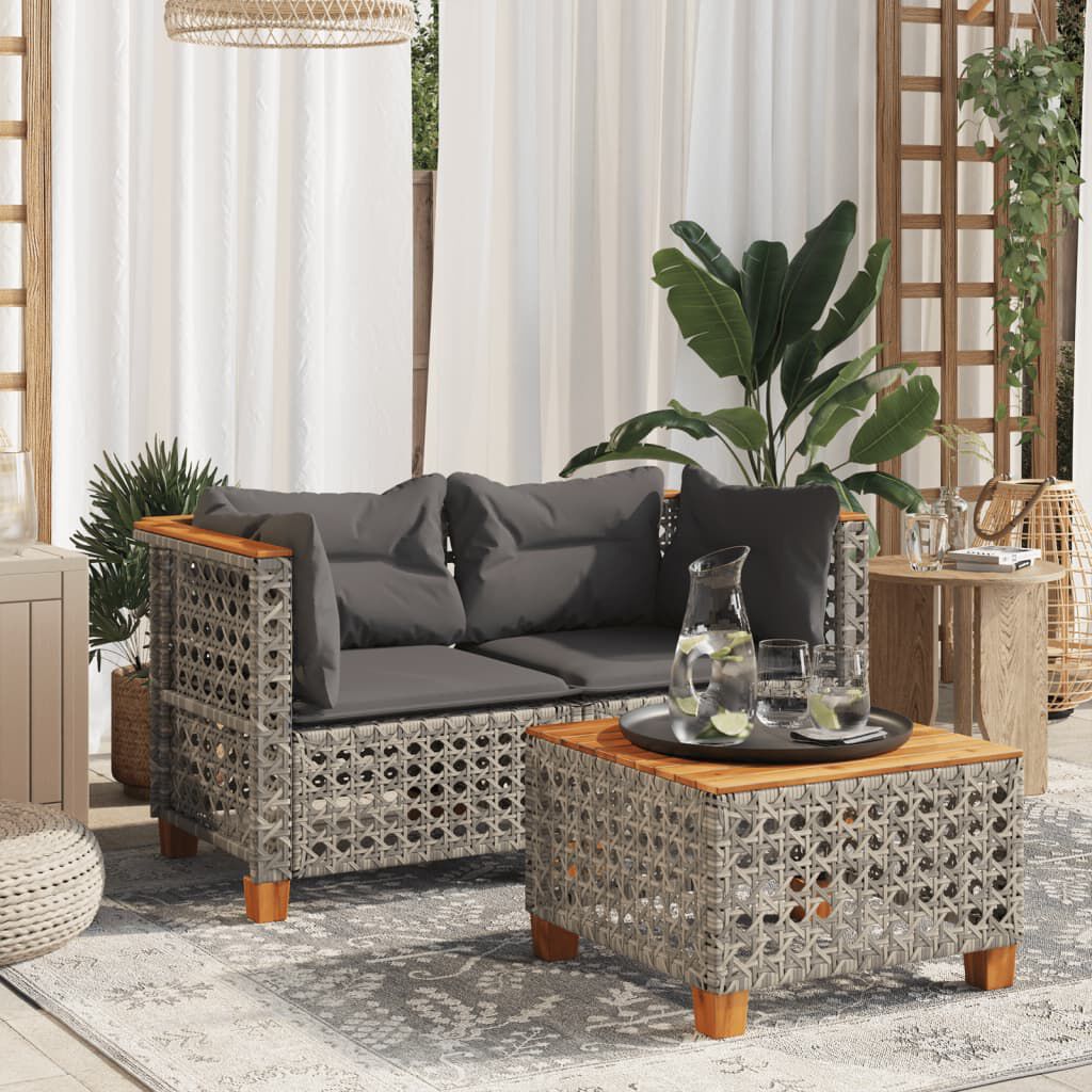 vidaXL Garden Sofas Corner with Cushions 2 pcs Grey Poly Rattan