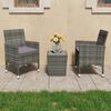 vidaXL 3 Piece Bistro Set Poly Rattan and Tempered Glass Grey
