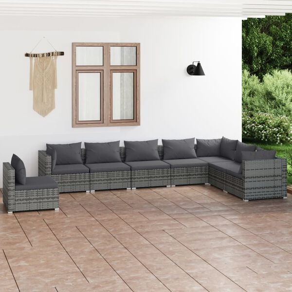 vidaXL 8 Piece Garden Lounge Set with Cushions Poly Rattan Grey