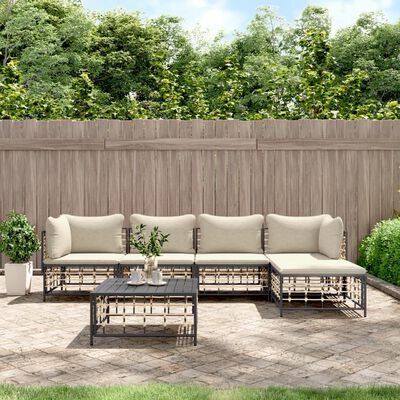 vidaXL 6 Piece Garden Lounge Set with Cushions Anthracite Poly Rattan