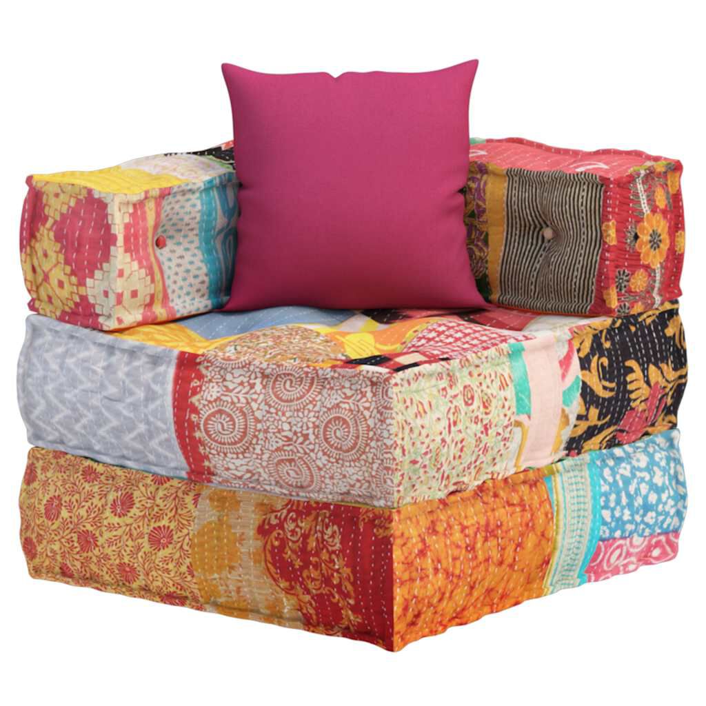 vidaXL Modular Pouffe with Pillow Patchwork Fabric