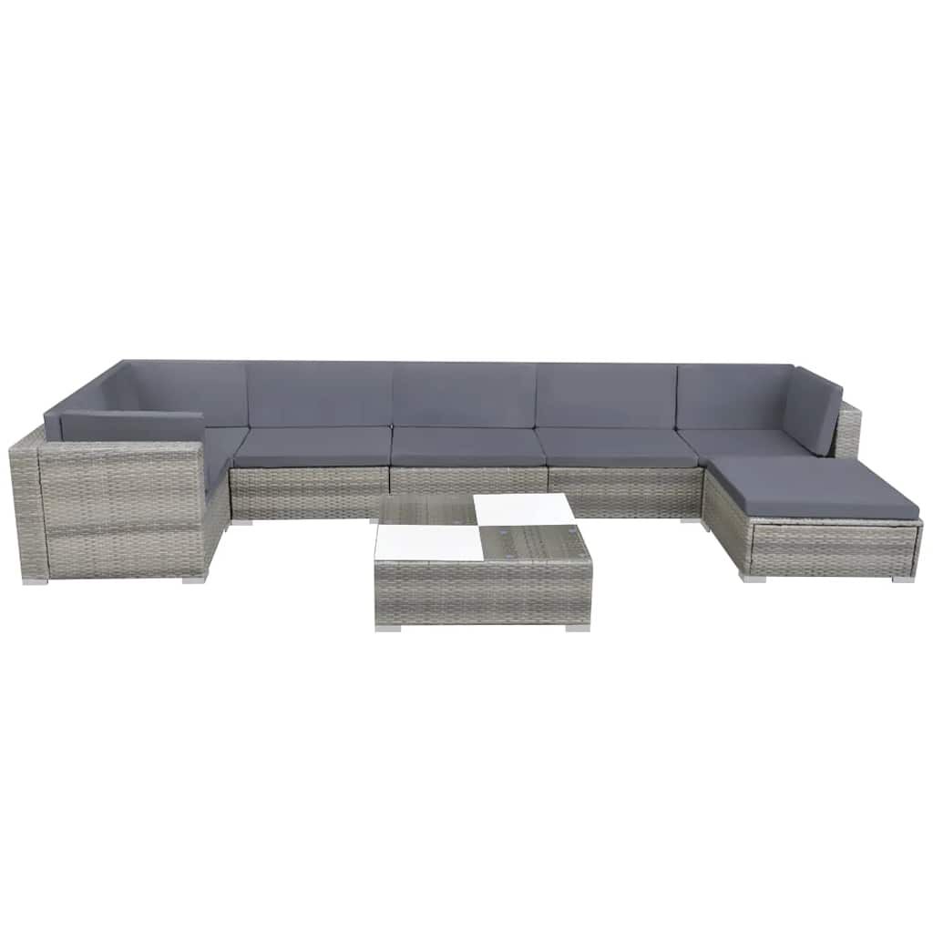 vidaXL 8 Piece Garden Lounge Set with Cushions Poly Rattan Grey