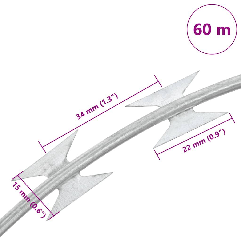 vidaXL Razor Wire Helical Wire Roll Galvanized Steel 60 m