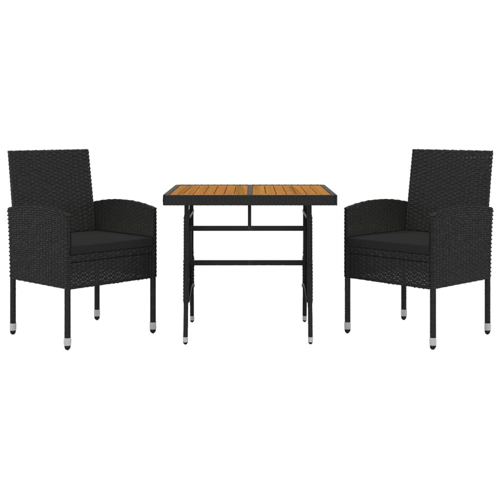 vidaXL 3 Piece Outdoor Dining Set Poly Rattan Black