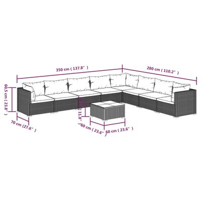 vidaXL 9 Piece Garden Lounge Set with Cushions Poly Rattan Black, black vidaXL 9 Piece Garden Lounge Set with Cushions Poly Rattan Black