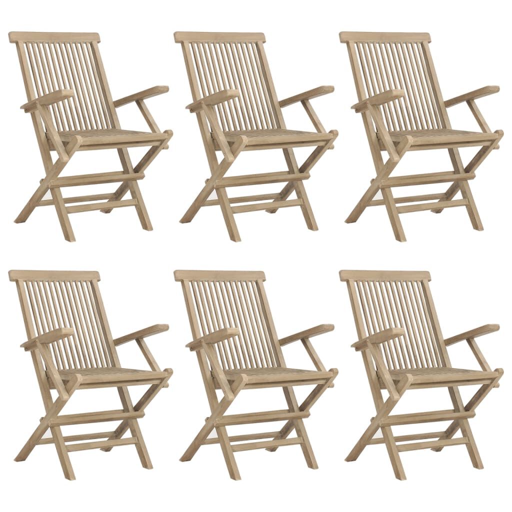 vidaXL Folding Garden Chairs 6 pcs Grey 56x61x89 cm Solid Wood Teak