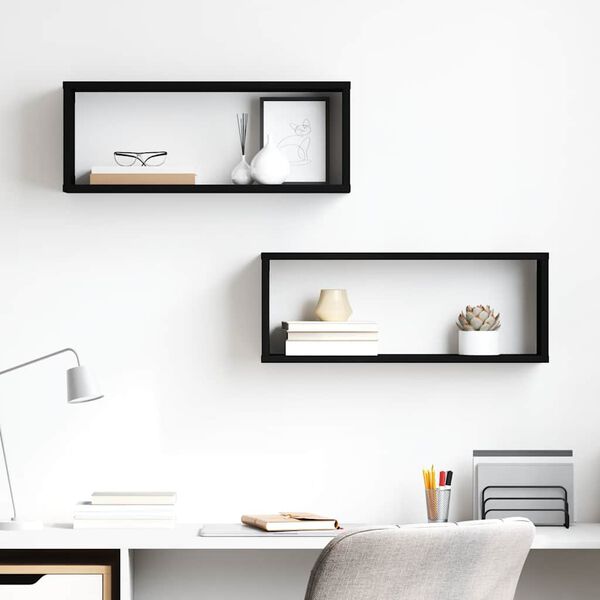 vidaXL Wall Cube Shelf 2 pcs Black 60x15x23 cm Engineered Wood