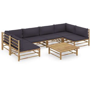 vidaXL 7 Piece Garden Lounge Set with Dark Grey Cushions Bamboo