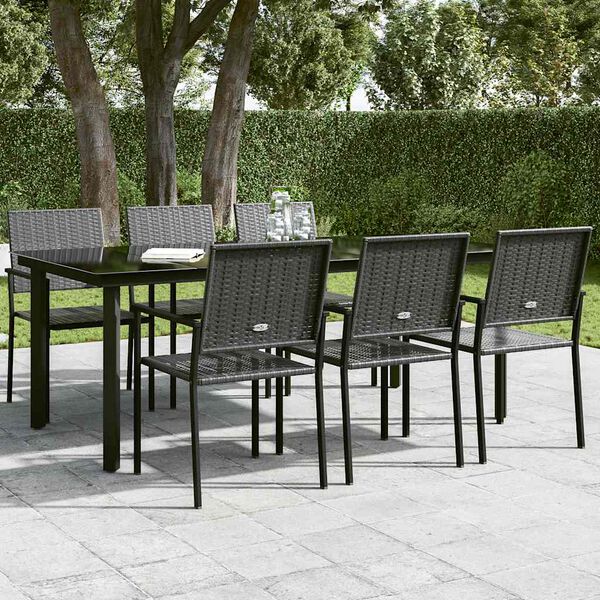 vidaXL Garden Dining Table Black 200x100x74 cm Steel and Glass