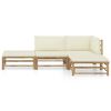 vidaXL 4 Piece Garden Lounge Set with Cream White Cushions Bamboo