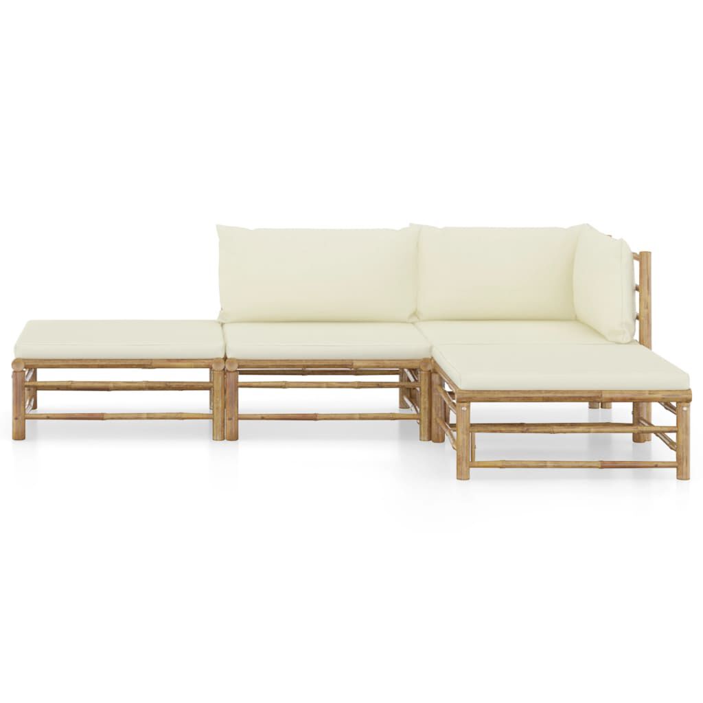 vidaXL 4 Piece Garden Lounge Set with Cream White Cushions Bamboo