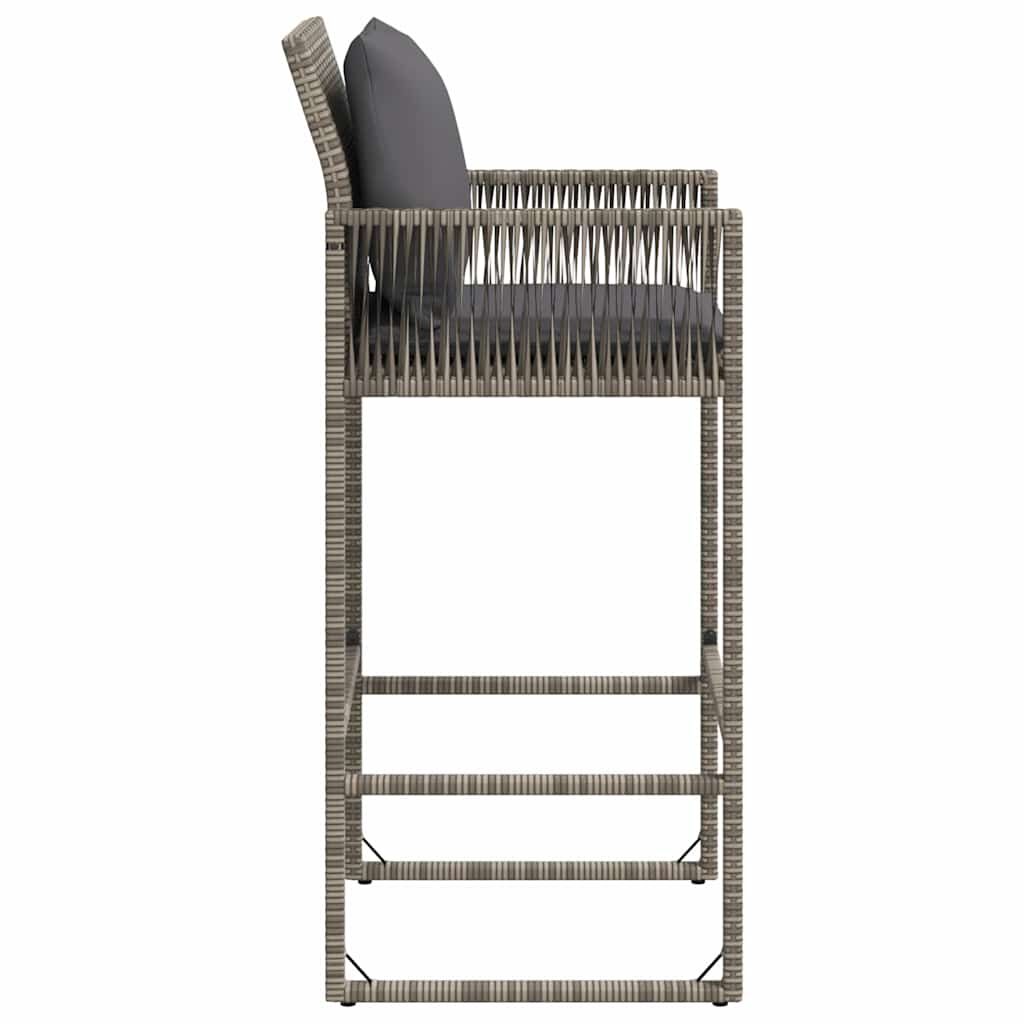 vidaXL Garden Bar Stools with Cushions 2 pcs Grey Poly Rattan