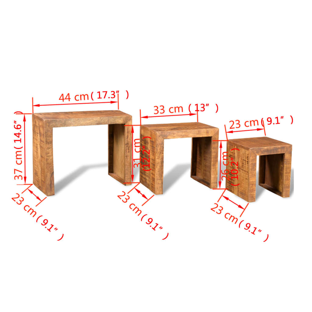 vidaXL Nesting Table Set 3 Pieces Solid Mango Wood