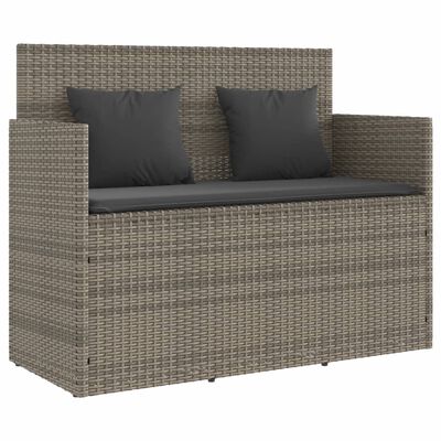 vidaXL Garden Bench with Cushions Grey Poly Rattan, grey vidaXL Garden Bench with Cushions Grey Poly Rattan
