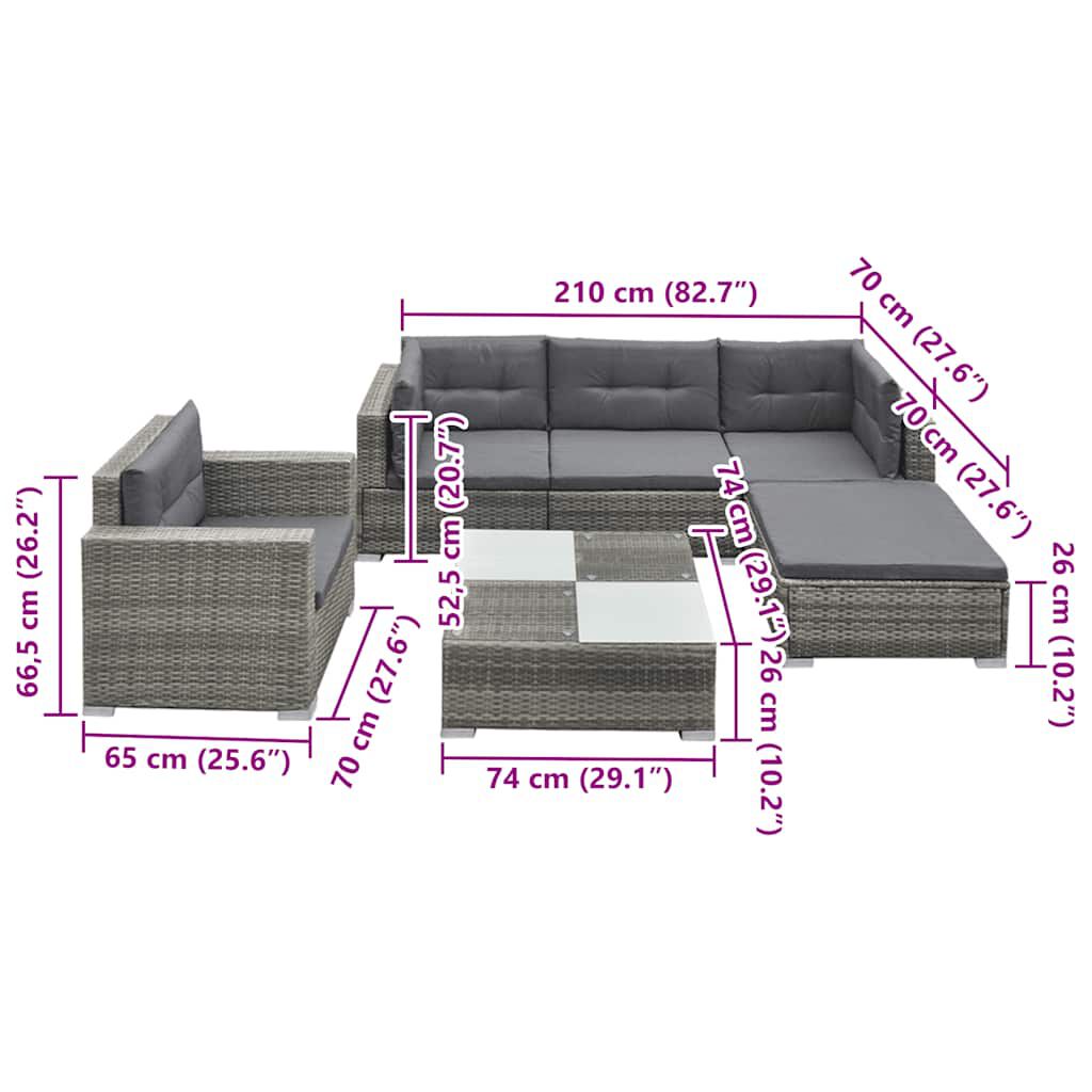 vidaXL 6 Piece Garden Lounge Set with Cushions Poly Rattan Grey