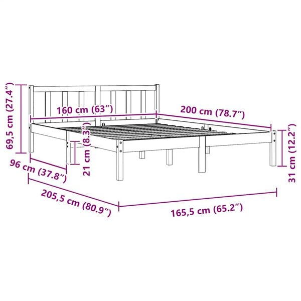 vidaXL Bed Frame without Mattress White Solid Wood 160x200 cm