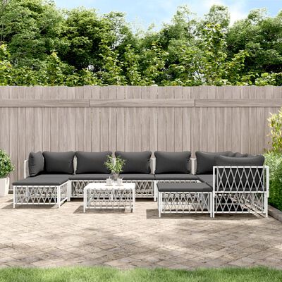 vidaXL 10 Piece Garden Lounge Set with Cushions White Steel, white vidaXL 10 Piece Garden Lounge Set with Cushions White Steel