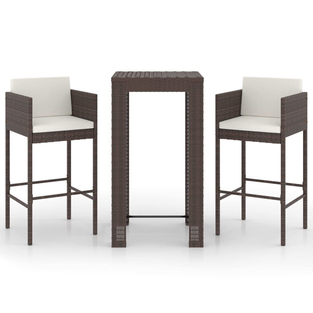 vidaXL 3 Piece Garden Bar Set with Cushions Poly Rattan Brown